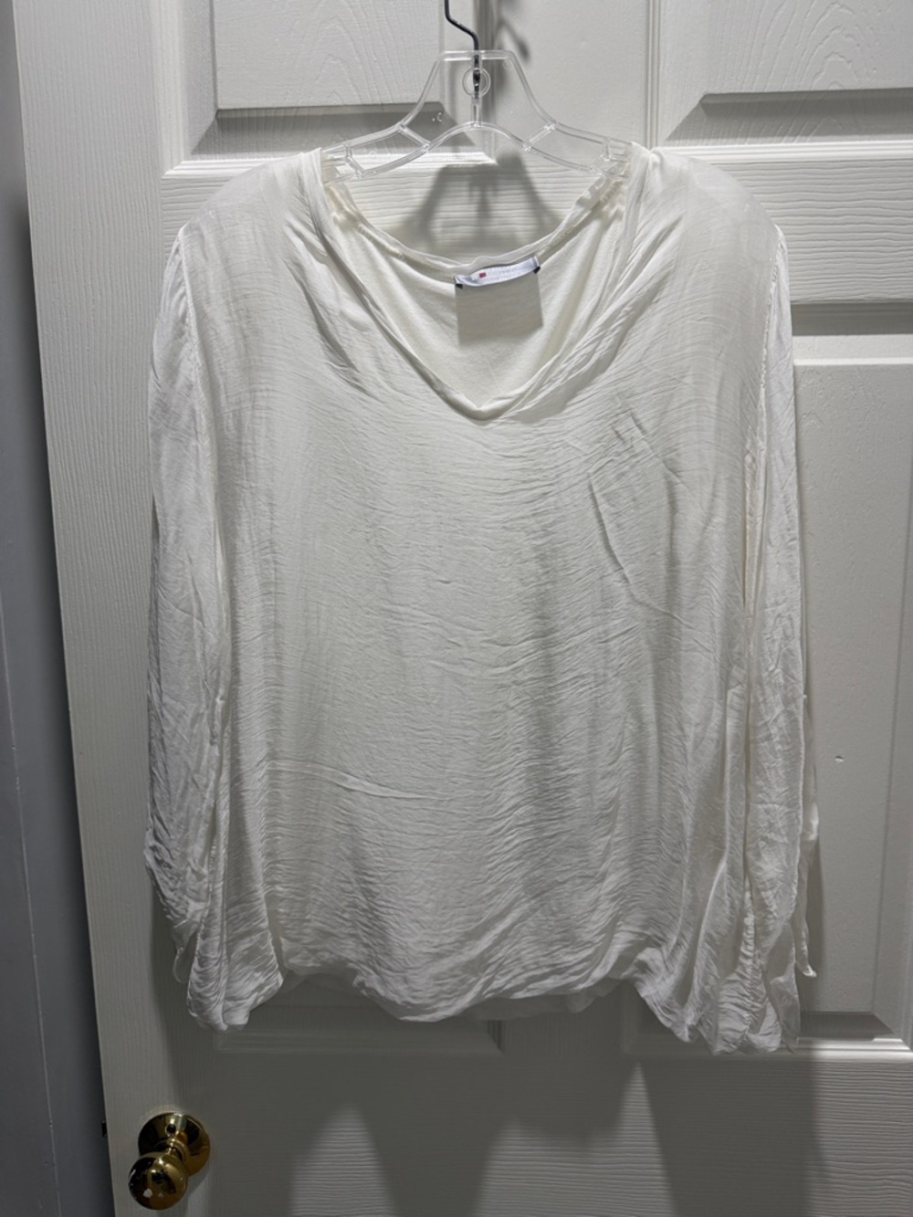 Draped Cowl-Neck Long Sleeve Blouse in White